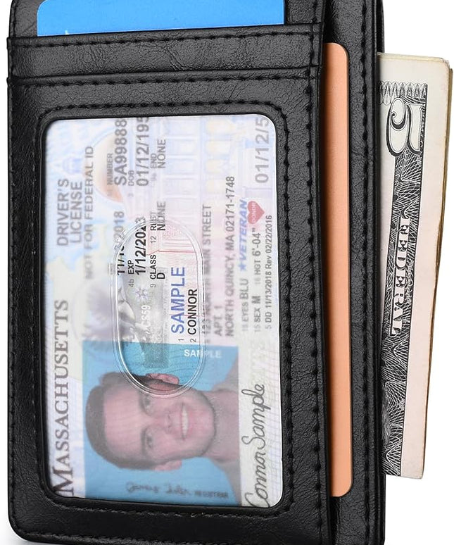 Buffway Slim Minimalist Front Pocket RFID Blocking Leather Wallets for Men and Women - Alaska Black