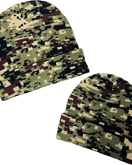 Super Soft Adult & Child Camo Print Winter Knit Beanie Set