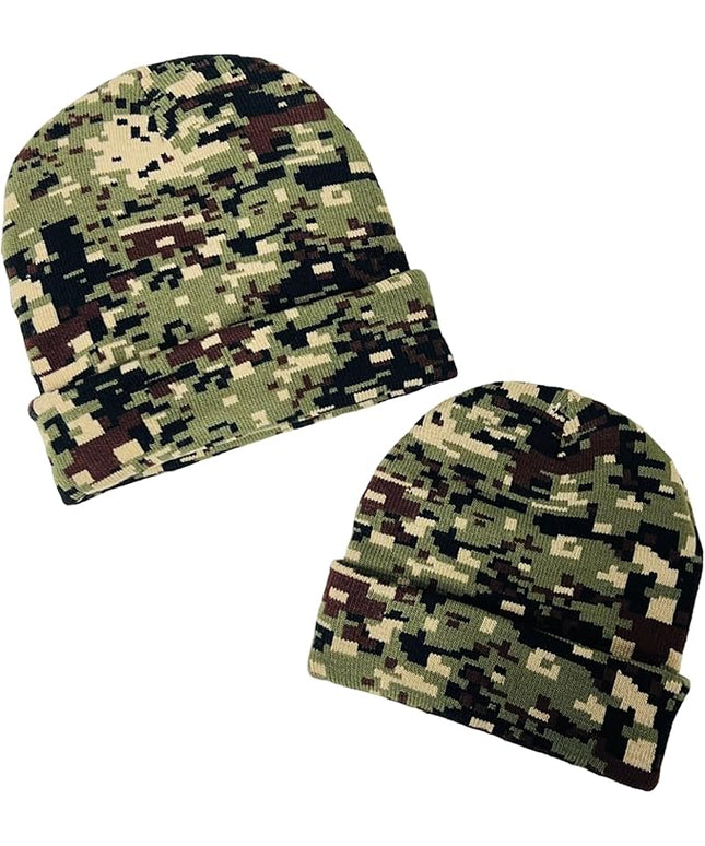 Super Soft Adult & Child Camo Print Winter Knit Beanie Set