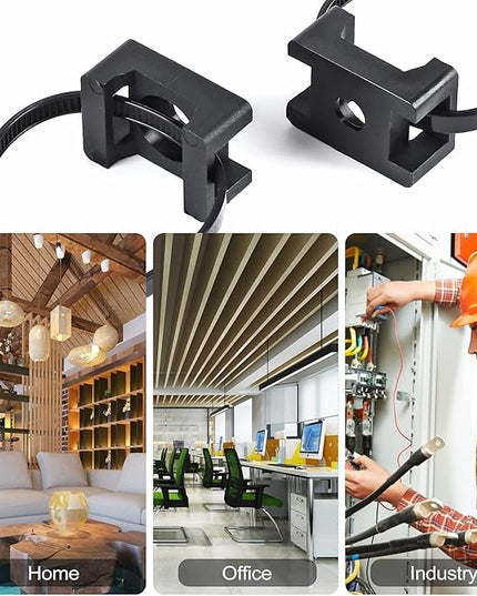100 Pcs Cable Zip Tie Saddle Type Mounts Base with 8" Cable Ties Tapping Screw, Wire Cable Clips Organizer Holders Clamps Black