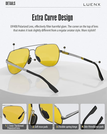 LUENX Aviator Sunglasses for Men Women Polarized New Shades Large Metal Frame - UV 400 Protection