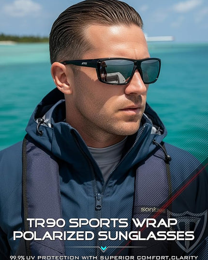 ATTCL Polarized Sunglasses Men for Fishing: UV Protection Lightweight TR90 Sports Wrap Sun Glasses Driving Golf Running