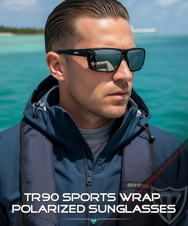 ATTCL Polarized Sunglasses Men for Fishing: UV Protection Lightweight TR90 Sports Wrap Sun Glasses Driving Golf Running