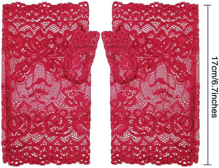 Women's Short Lace Gloves Fingerless for Driving Wedding Wrist Length Bridal Prom Gloves