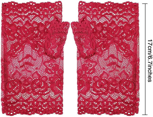 Women's Short Lace Gloves Fingerless for Driving Wedding Wrist Length Bridal Prom Gloves