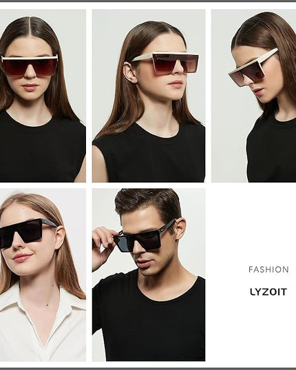 LYZOIT Square Oversized Sunglasses for Women Men Big Flat Top Fashion Shield Large UV Protection Rimless Shades