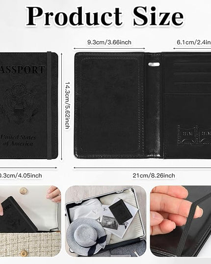 Passport Holder for Travel, RFID Blocking Passport Cover with Pen Holder Leather Passport Wallet Case Travel Must Haves Accessories Passport Book Card Holder for Family Travel Essentials Gifts, Black