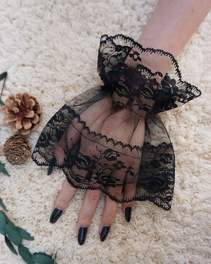OYOANGLE Women's Floral Lace Bow Front Short Wrist Cuff Wedding Wrist Length Bridal Prom Gloves