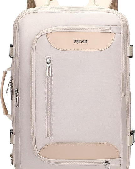 PIJUSHI Travel Backpack for Women Flight Approved Carry on Bag 16 inch Laptop Personal Item Daypack with Shoe Compartment(PE038 Beige)