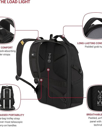 SwissGear 1900 Mini ScanSmart 13” Laptop Backpack Black with Yellow Accents – Reflective Tech Backpack with ScanSmart Compartment – Multiple Organizer Pockets & RFID Scan Blocking Technology