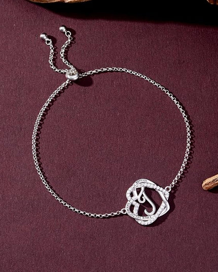 TOUPOP Gifts for Women Heart Initial Bracelet 925 Sterling Silver Double Heart Bracelet Birthday Jewelry Birthday Christmas Gifts for Her Wife Girlfriend