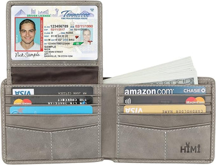 Wallet for Men-Genuine Leather RFID Blocking Bifold Stylish Wallet With 2 ID Window
