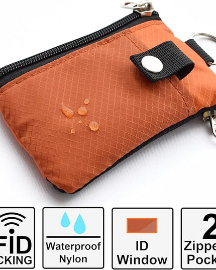 Minimalist RFID Blocking Small Wallet with ID Window,WaterResistant Zip Id Case Wallet with Lanyard Keychain for Cards,Cash,Travel,Women,Men