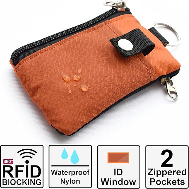 Minimalist RFID Blocking Small Wallet with ID Window,WaterResistant Zip Id Case Wallet with Lanyard Keychain for Cards,Cash,Travel,Women,Men