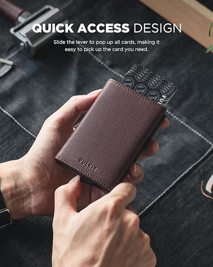 VULKIT Pop up Card Wallet Minimalist Cash Wallets RFID Blocking Leather Smart Credit Card Holder with ID window for Men
