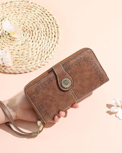 SENDEFN Wallet for Women RFID Blocking Leather Clutch Long Purse Large Capacity Credit Card Holder Wristlet