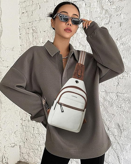 Sling Bag For Women Faux Leather Small Casual Daypack Backpack Fanny Pack Crossbody Chest Bags Purse