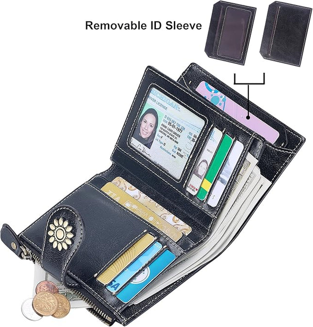Lavemi Womens Leather Wallet Small Compact RFID Blocking Credit Card Case Purse with Zipper Pocket | Small, Compact, RFID Blocking, Zipper Pocket, Small, Compact
