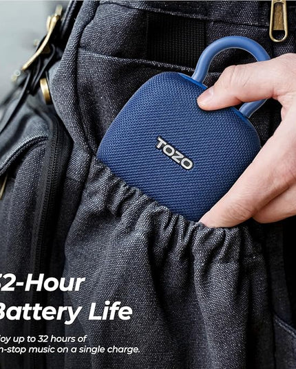 TOZO PE1 Portable Bluetooth Speakers with Adjustable Carabiner, Mini Bluetooth Wireless Shower Speaker with IPX8 Waterproof, 32H Playtime Punchy Bass Audio Speaker for Home, Outdoor and Travel, Blue