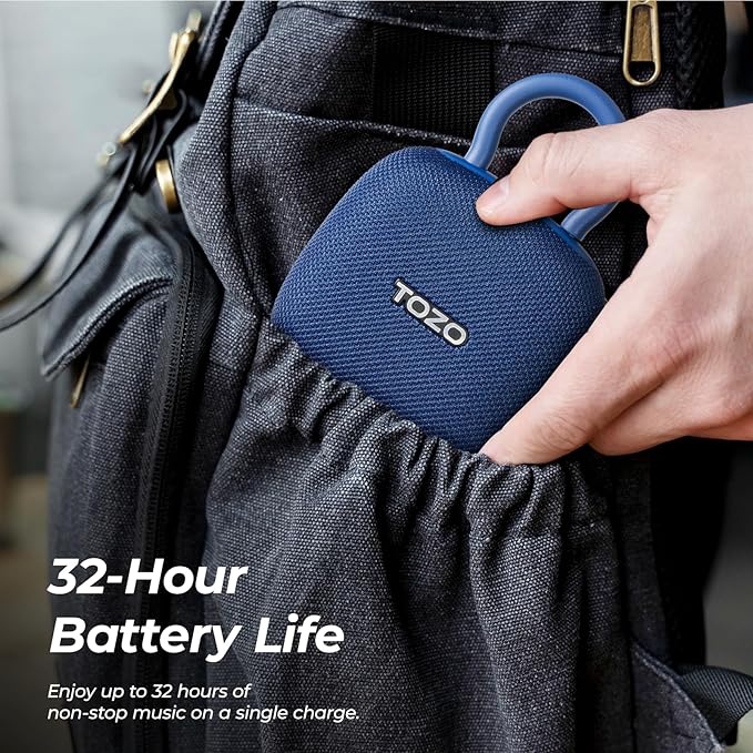 TOZO PE1 Portable Bluetooth Speakers with Adjustable Carabiner, Mini Bluetooth Wireless Shower Speaker with IPX8 Waterproof, 32H Playtime Punchy Bass Audio Speaker for Home, Outdoor and Travel, Blue