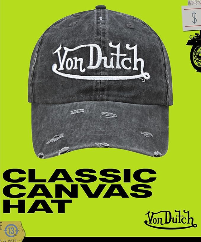Von Dutch Men & Womens Baseball Caps - Breathable Adjustable Snapback Soft Cotton Canvas Curved Brim Vintage Hat