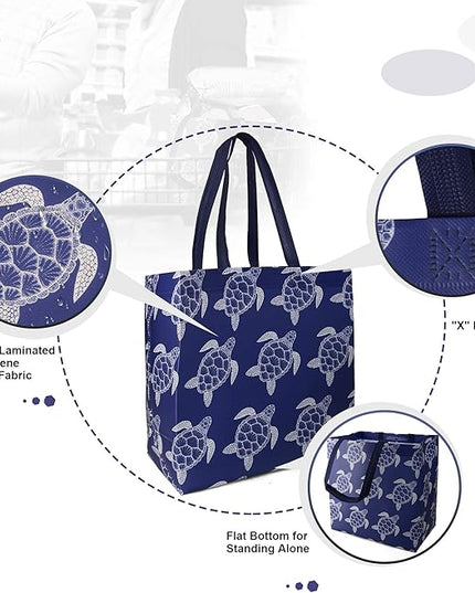 BeeGreen Animal Reusable Grocery Bags - W13*H13*D7 6 Packs Lightweight Shopping Totes with Long Handles, Water Resistant,Durable and Portable - Perfect for Groceries, Supermarket, Gifts, and More