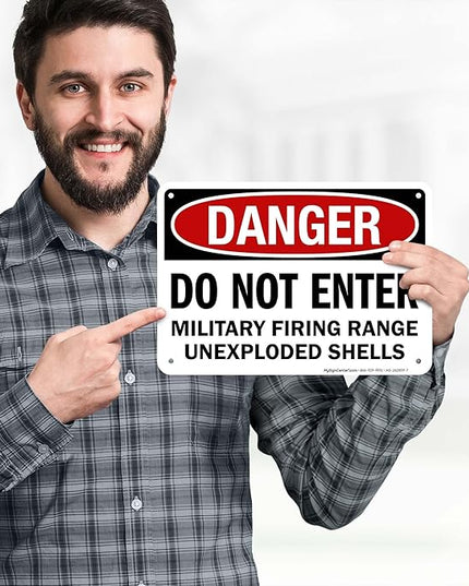 Danger Do Not Enter Military Firing Range Unexploded Shells Sign, 10x7 Inches, Rust Free .040 Aluminum, Fade Resistant, Made in USA by My Sign Center