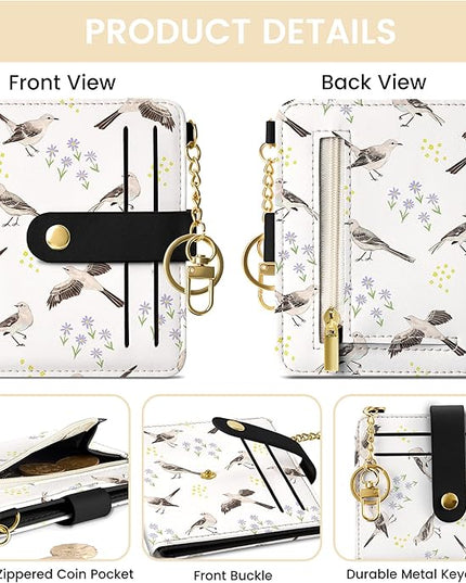 Sodsay Small Slim Wallet Women RFID Blocking, PU Leather Bifold Ladies Wallet with Zipper Coin Pocket, Thin Cute Travel Card Wallets for Girls, Gray Motions