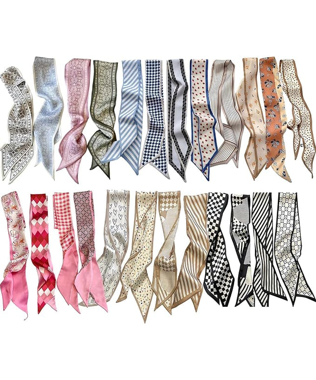 24PCS Fashion Scarves for Women Multifunctional Neck Scarves Purse Scarf Headbands for Bags Hair Accessories