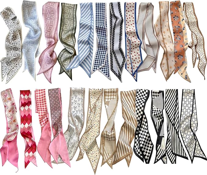 24PCS Fashion Scarves for Women Multifunctional Neck Scarves Purse Scarf Headbands for Bags Hair Accessories