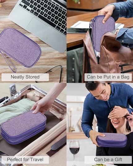 FYY Travel Cable Organizer Pouch Electronic Accessories Carry Case Portable Waterproof Double Layers All-in-One Storage Bag for Cord, Charger, Phone, Earphone Dark Purple
