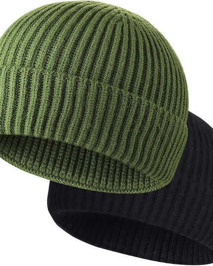 ROYBENS 2 Pack Wool Fisherman Beanies for Men, Knit Short Watch Cap Winter Warm Hats
