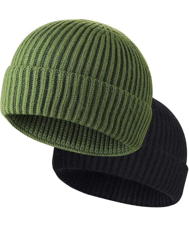 ROYBENS 2 Pack Wool Fisherman Beanies for Men, Knit Short Watch Cap Winter Warm Hats