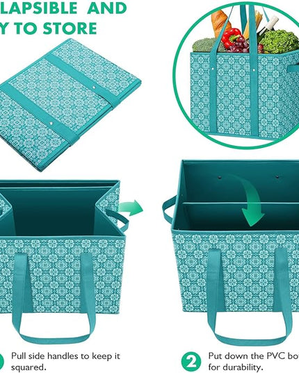 WISELIFE Reusable Grocery Bags [3 Pack],Large Grocery Tote Bag Water Resistant Shopping Bags Foldable Grocery Bag for Clothes,Shoes and Picnic,Green