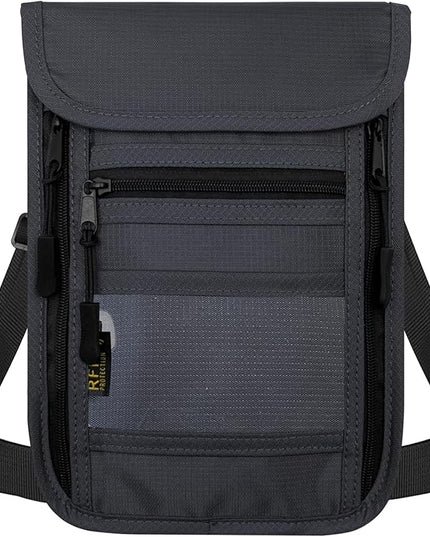 sundee Travel Neck Wallet with Double Zippers, RFID Blocking Passport Holder with Adjustable Neck Strap to Keep Cash, Credit Cards and Travel Documents Safe - Dark Gray