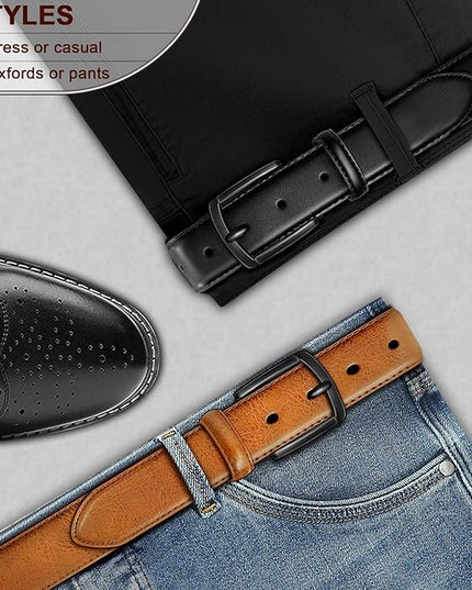 KEMISANT Men Belt 2Pack – Genuine Leather Belt for Men Dress Casual Golf Jeans 1 3/8"