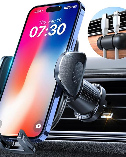 YRU Phone Holders for Your Car [2026 Upgraded Military Metal Hook], Cellphone Holder Car[No Fear of Bumps] Vent Phone Mount Truck Compatible with iPhone17 16 15 14 13 12 Samsung Android, Black