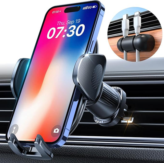 YRU Phone Holders for Your Car [2026 Upgraded Military Metal Hook], Cellphone Holder Car[No Fear of Bumps] Vent Phone Mount Truck Compatible with iPhone17 16 15 14 13 12 Samsung Android, Black