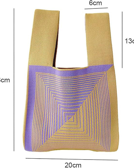 Women's Wrist Knot Tote Bag Small Crochet Wristlet Handbag Aesthetic Cute Knit Purse (Very Small Size)