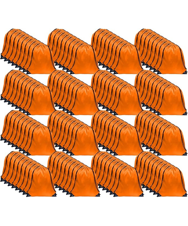 GoodtoU Drawstring Bags, Nylon Backpacks with Drawstring Closure for Sport, Traveling, Team (Orange, 128Pcs)