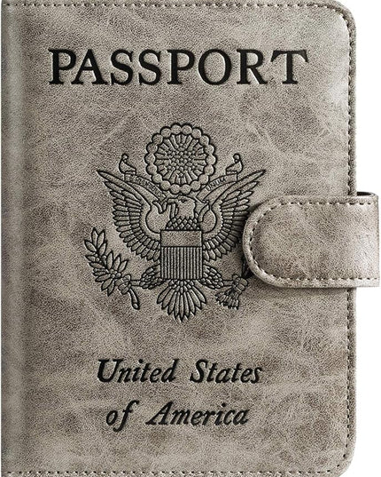 Passport Holder Cover Wallet RFID Blocking Leather Card Case Travel Accessories for Women Men (Grey)