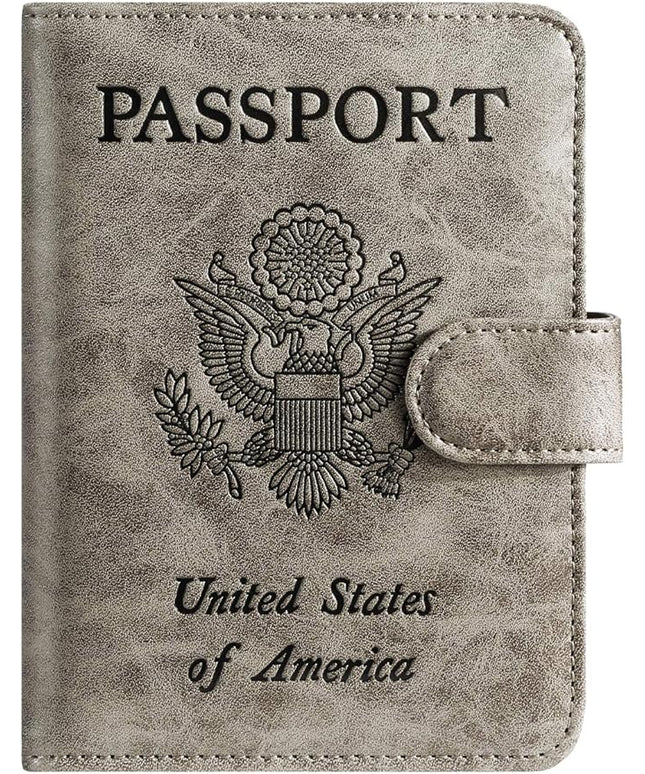 Passport Holder Cover Wallet RFID Blocking Leather Card Case Travel Accessories for Women Men (Grey)