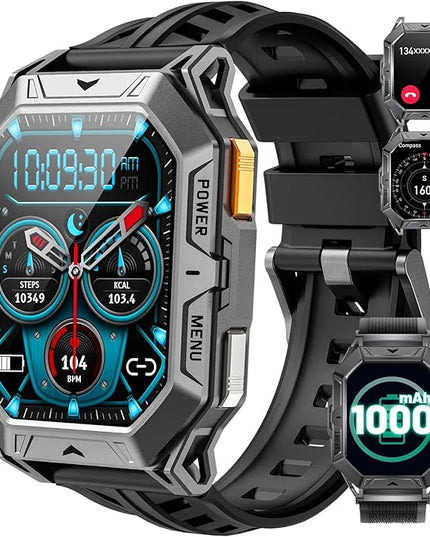 LIGE Military Smart Watches for Men(Answer/Make Calls),100-Day Battery Life,2.13" AMOLED Outdoor Sports Smartwatch with Compass,Fitness Tracker for Android iOS,AI Voice,Silicon