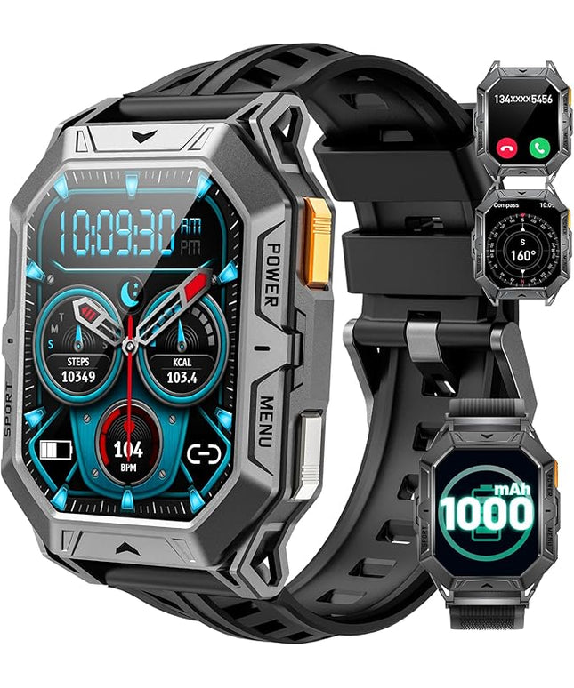 LIGE Military Smart Watches for Men(Answer/Make Calls),100-Day Battery Life,2.13" AMOLED Outdoor Sports Smartwatch with Compass,Fitness Tracker for Android iOS,AI Voice,Silicon