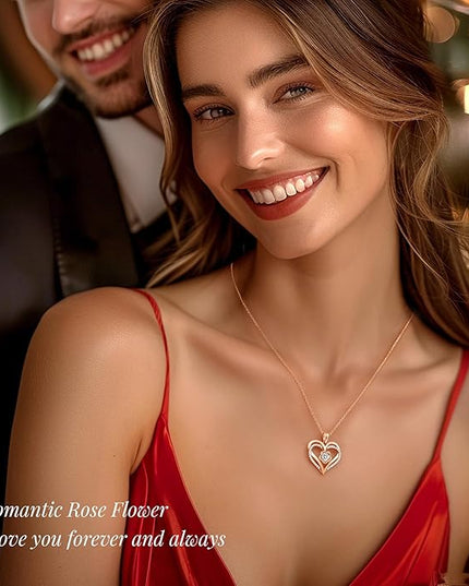 CDE Christmas Gifts for Women S925 Silver Rose Gold Heart Birthstone Necklaces for Women，Ideal Anniversary or Birthday Jewelry Gifts for Wife Girlfriend Her