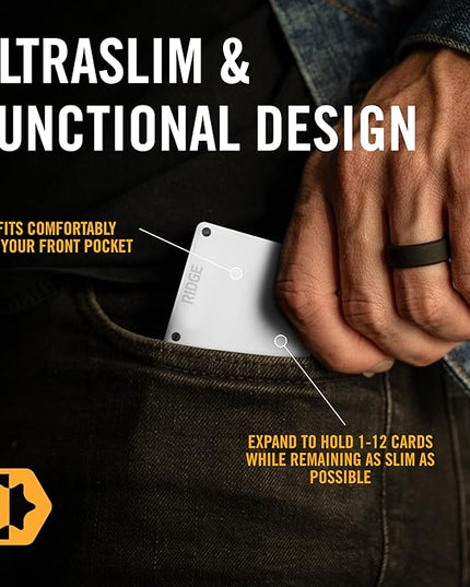 The Ridge Wallet - Slim Minimalist Compact Wallet and Card Holder| RFID Protected Front Pocket Wallets | Integrated Cash Strap | Polar White