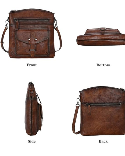 HESHE Leather Crossbody Bags for Women Satchel Purses Shoulder Purses and Handbags Cross Body Bag with Multi Pockets