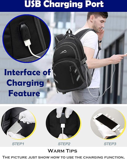 ProEtrade Backpack Bookbag for College Laptop Travel, Fit Laptop Up to 15.6 inch with USB Charging Port Multi Compartment Anti theft, Gift for Women Men (Black)