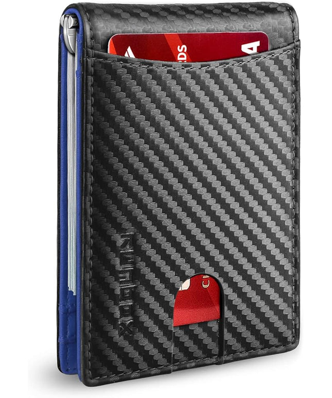 RUNBOX Slim Wallet for Men Genuine Leather RFID Blocking Bifold Minimalist Front Pocket Mens Wallet with Money Clip Thin Gift Box