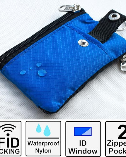 Minimalist RFID Blocking Small Wallet with ID Window,WaterResistant Zip Id Case Wallet with Lanyard Keychain for Cards,Cash,Travel,Women,Men